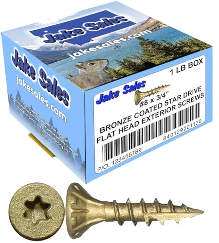 8 x 3/4 Bronze Coated Exterior Coated - ACQ Compatible Multipurpose Wood Screw -Torx/Star Drive Flat Head 1 Pound - 381 Screws