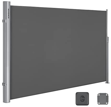 SONGMICS Alu-Seitenmarkise, ausziehbar, 160 x 400 cm, Sichtschutz | Seitenrollo, Sonnenschutz, blickdicht, für Balkon, Terrasse, Garten, anthrazit, SHELD Kollektion GSA164G01