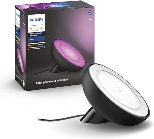 Philips Hue – Lámpara inteligente, Hue Bloom, Lámpara de Mesa LED Inteligente, Luz Blanca y de Colores, Compatible con Alexa y Google Home, Color Negro