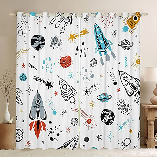 Lindas Cortinas de Cohete para niños, Planeta de Dibujos Animados, Nave, Espacio Exterior, Aventura, Cortinas de Ventana para Dormitorio, Sala de Estar, Universo, Planetas, tratamientos de Ventana, W