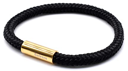 Segeltau Armband Schwarz Damen Herren Geflochten Rui Nautisch mit Magnetverschluss Seil Armbänder Maritim Surferarmband Galeara (Riu Tief Schwarz Gold, 185)