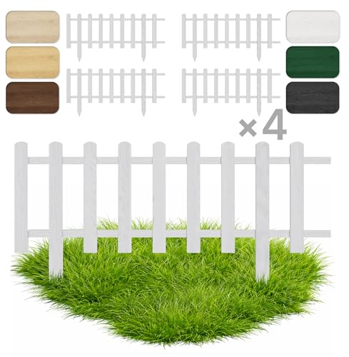 Floranica 4 Stk. Beeteinfassung Steckzaun Zierzaun 20 cm x 100 cm Weiß Gartenzaun aus Holz Dekozaun Lattenzaun Rasenkante imprägniert Umzäunung für Garten Wege Beeten