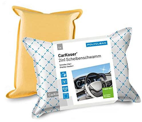 POLYCLEAN 2X CarKoser 2-in-1 Scheiben Schwamm Auto – Schwamm für Autoscheibe und Display (Crossblue 14 x 9 x 4 cm)