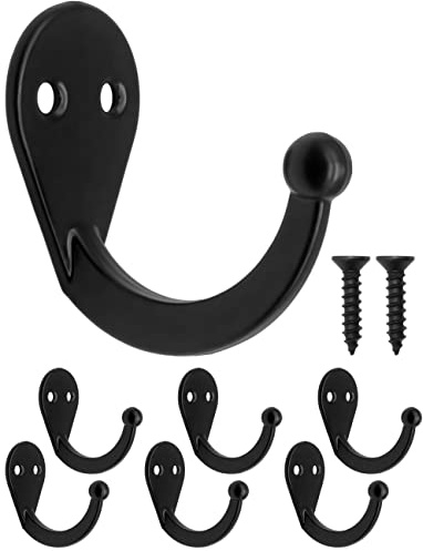 Fuxxer 6 Klassische Eisen-Haken, Garderoben-Haken, Kleider-Haken (Schwarz)