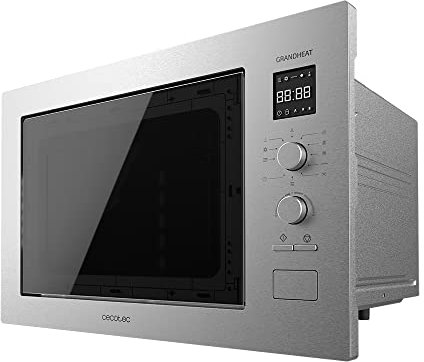 Cecotec Microondas Encrastable Digital de 25 Litros con Grill GrandHeat 2550 Built-In Steel. 1320 W, 8 Funciones, Temporizador, Revestimiento Acero Inox, Plato Giratorio de 31,50cm