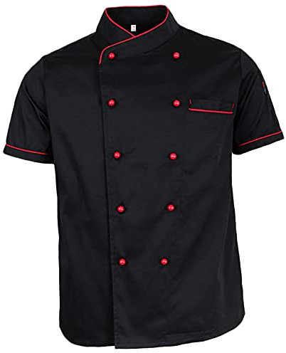 Kochjacke Unisex Kochjacke Damen Kochjacke Herren Kurzarm Kochjacke für Männer und Frauen, Unisex Catering-Jacken zum Essen Mitarbeiter, Sommer Restaurant Hotel Arbeitskleidung ( Color : Black , Size