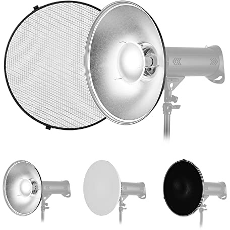 Andoer 16 Zoll Beauty Dish Studio Fotografie Reflektor Diffusor mit Honeycomb Soft Cloth für Bowens Mount Speedlite Strobe Light (Silberne Innenfläche)