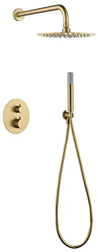 MICE - Conjunto de ducha, Kit termostatico Ducha Empotrado pared - 2 vías - griferia baño termostatico dorado color Oro Cepillado