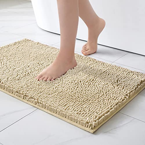MIULEE Badematte 50x80 cm Beige – Super Saugfähiger Badteppich Weich & rutschfest, Waschbarer Badezimmerteppich aus Chenille Mikrofaser für Dusche & WC – Pflegeleichter Badvorleger für Zuhause
