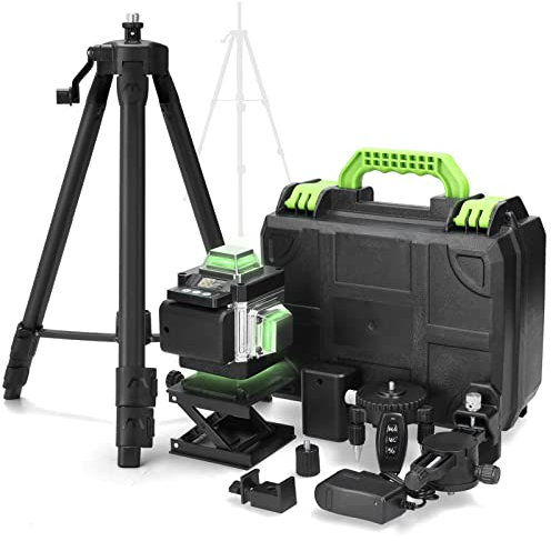 Weytoll Livello laser 16 linee 3° autolivellante IP54 Set di strumenti impermeabili per la casa con 2 batterie al litio ricaricabili Treppiede regolabile in altezza da 1,2 m