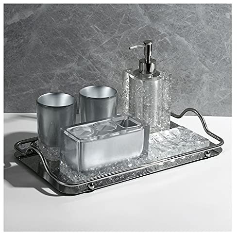 CAZARU Vogelkäfige Harz Seifenspender Zahnbürstenhalter Mundwasserbecher Seifenschale und goldenes Edelstahltablett Badezimmerzubehör 6-teiliges Set für Hoteltoiletten Metallvogelkäfig
