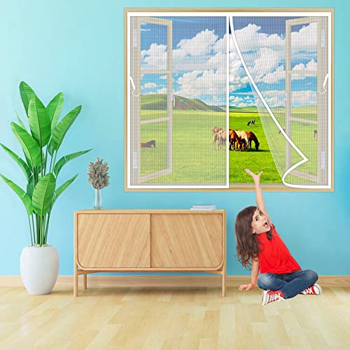 Insektenschutz Fenster Vorhang Premium Fliegengitter 65x160 cm mit eingenähten Gewichten und selbstklebenden Klemmleiste Fliegenvorhang für BalkonFenster SchiebeFenster Weiß Z