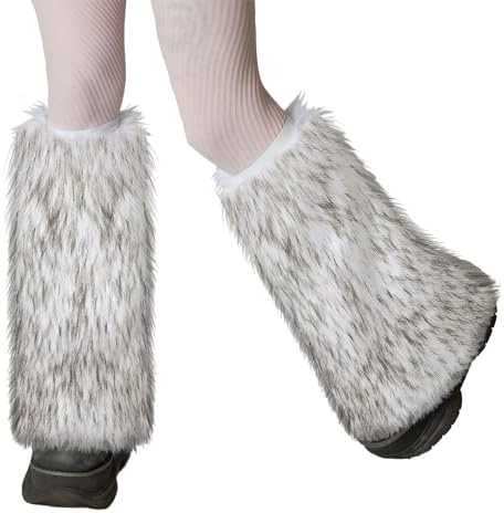 XEPST Calentadores de Piernas para Mujer, Piel Sintética Calentador de Piernas Puños Peludos Botas Cubiertas, Legwarmers Calentador de Pierna de Tobillo de Moda de Invierno (Negro+Blanco)