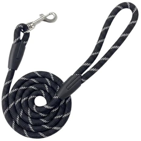 AiTodos® Correa de 1,8 m de Largo, Correa para Perros Resistente a Desgarros para Entrenar o Pasear, Adecuada para Perros Pequeños, Medianos y Grandes, Línea Reflectante, Negra