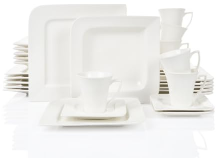 Fantastic Kombiservice 30-teilig für 6 Personen, creméweiß eckig Porzellan | ein elegantes Set für fantastische Momente, edle Optik, perfekte Haptik und ein sanfter Farbton für den fein gedeckten Tisch
