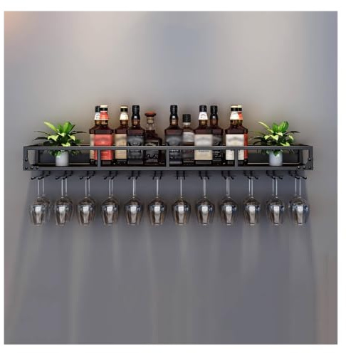 Weinregal Wand Metall Mit Glashalter,Weinregale Zur Wandmontage,Flaschenregal Hängend,Weinständer,Barregal Weinschrank,Flaschenhalter Küche,Alkohol Regal,Bar Wein Regal,Hausbar Wine Rack,Für Küchen (