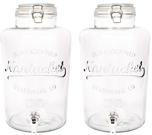 Rink Drink 8.7L Drinks Dispensers with Taps - Pack of 2 - Large Home Kitchen Outdoor Chrome Tap Water Dispensing Jug Indoor Juice Punch Bottle for BBQ, Party, Picnic, Events, Buffets
