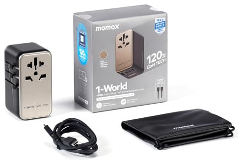 MOMAX Universal Travel Adapter, 3 USB C & 1 USB A, Worldwide Travel Plug Adapter, All-in-One Worldwide Wall Charger for USA European UK AUS (Type C/G/A/I)