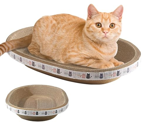 Renchey Planche À Gratter pour Chat, Griffoir pour Chat, Grattoir Rond Ovale, Carton À Gratter pour Forme Ovale Haute Densité, Meubles Multifonctions pour Chat, pour Jouer Et