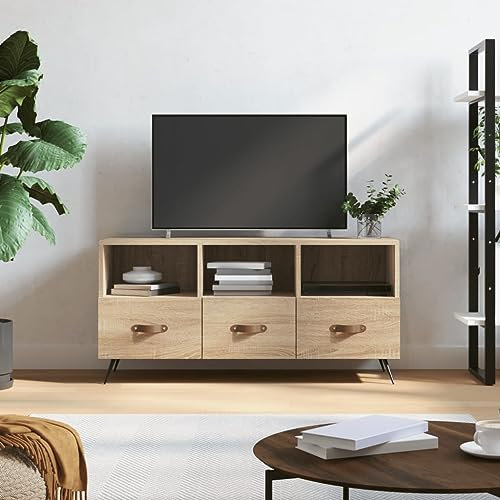 THOYTOUI TV-Schrank, TV Aufsatz Fernseher Tisch TV möbel TV unterschrank Mit Stauraum Geeignet für Hotel Wohnung Wohnstube Sonoma-Eiche 102 x 36 x 50 cm Holzwerkstoff