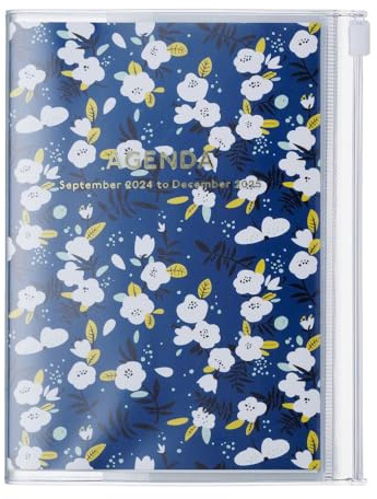 MARK'S 2024/2025 Taschenkalender A6 vertikal, Flower Pattern, Navy: Von September 2024 bis Dezember 2025