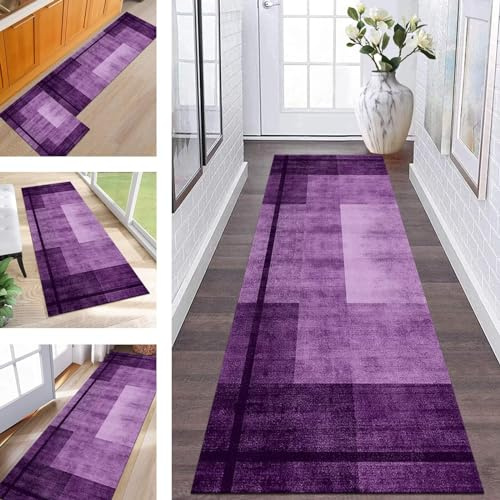 ZESEWU Alfombras de Pasillo Larga Alfombra Cocina Antideslizante Lavable Alfombras de Entrada Interiores Duradero 50X180CM Alfombras Corredor Morado Salón Dormitorio Baño del hogar Alfombrillas