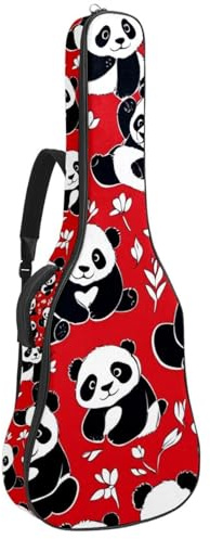 Große Universal Akustikgitarrentasche mit Schwammschutzschicht, wasserdichte Gigbag für 40/41/42 Zoll Gitarren, süßer Panda auf Rot, mehrfarbig, 42.9x16.9x4.7 in, Gitarrentasche
