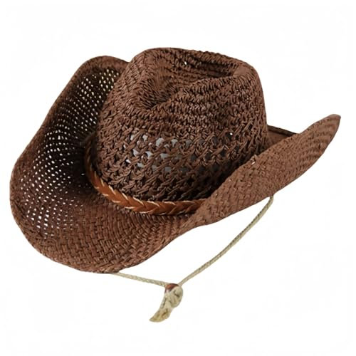 Cowboyhut für Kind Erwachsener Western Stroh Cowboy Hut Cowgirl Hüte Panamahut Westernhut Luftiger Sommerhut Sonnenhut Strandhut für Kinder Damen Herren (DE/NL/SE/PL, Alphanumerisch, M, Dunkelbraun)