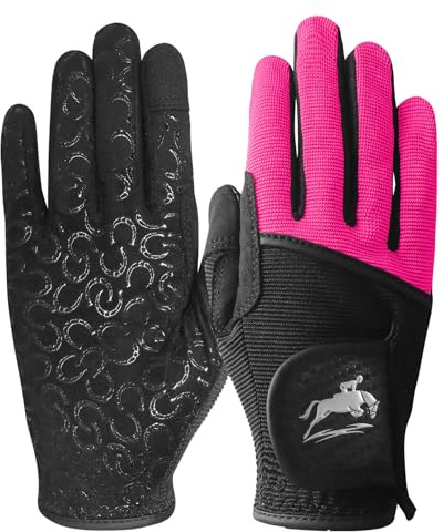 LOVMEAD Reithandschuhe Damen Mädchen rutschfest Atmungsaktiv Sommer für Reitsport, Radfahren, Gartenarbeit, LadiesHandschuhe zum Reiten Touchscreen Weich Schwarz Lila Braun (Rosa, M)