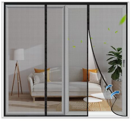 Magnetvorhang Mückenschutz Doppeltür, 175x200cm Schwarz Magnet Fliegengitter Tür, Automatisch Verschließen Insektenschutz Balkontür mit Klettband für Wohnzimmer, Schiebetür, Terrassentür