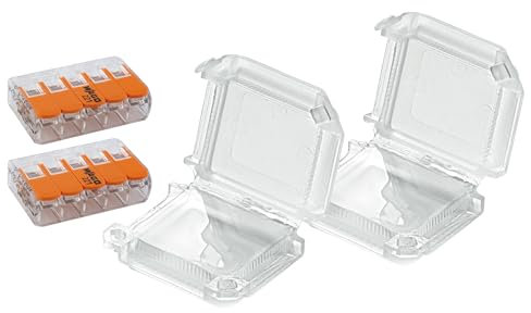 WAGO 2er Set wasserdichte Anschlussdosen IPX8, 5 S221 Eingänge, kompatibel mit starren und flexiblen Leitern bis 4mm², halogenfrei, UV-beständig, für den Außenbereich geeignet, CE-Normen