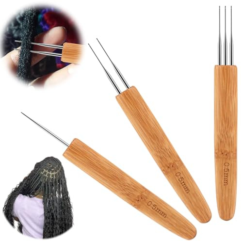 Häkelnadeln, Dreadlock, Häkelwerkzeug, 3 Stück, Nadeln für Dreadlocks, Bambus, 0,5 mm, für DIY Zöpfe
