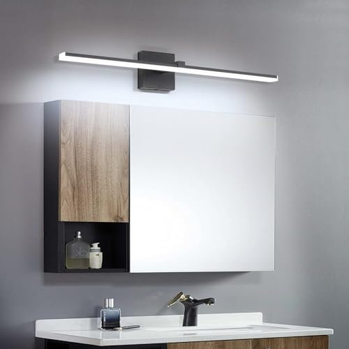 GZZBMY Schwarze Moderne Wandleuchte Badezimmer Eitelkeit Wandlampe LED Wandleuchten 100cm Lange Streifen Wandbeleuchtung Minimalistisch Acryl Aluminium Warmweiß Spiegel (Weißes Licht,100cm)