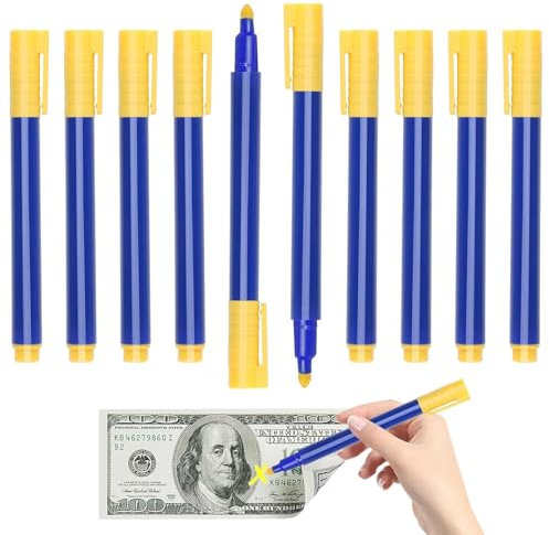 Qaestuan 10 Stück Geldscheinprüfer Stift, Geldprüfstift zur Schnellen Überprüfung von Banknoten, Bill Money Detector Markierungsstifte, für Euro Dollar und Die Wichtigsten Internationalen Währungen