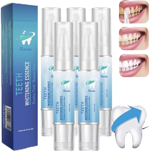 Esencia Blanqueadora Dental, 2024 Nueva Esencia Blanqueadora Dental Pen, Bolígrafo Blanqueador Dental, Gel Reparador de Encías Blanqueador Dental Eficaz, Fácil de Llevar (5pcs)