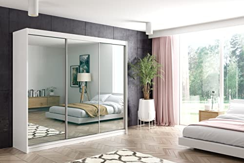 ALTDECOR Schwebetürenschrank mit Spiegel und LED DEBI - 240x216 | Garderobenschrank mit viel Stauraum, Vielseitiger, Schrank,Kleiderschrank