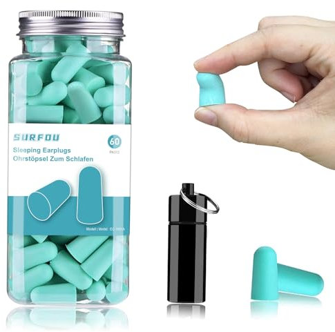SURFOU Tappi Orecchie Dormire, 60 Paia, Riduzione Rumore 38 dB, Riutilizzabili e Confortevoli, Ideali per Russare, Studio, Viaggio, Moto, Ufficio, Dormitori Laterali, Turchese