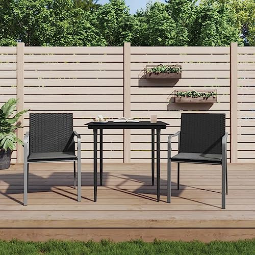 Sufrk Gartenstühle mit Kissen GartenstüHle Gartensessel Outdoor Garten StüHle Terassenstuhl 2 STK. Schwarz 56x59x84 cm Poly Rattan