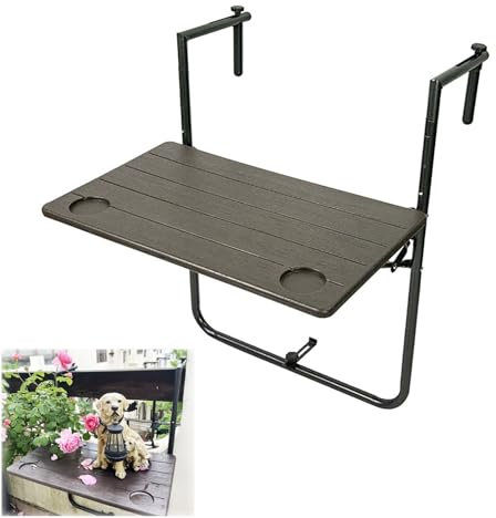 XRRJFYH Balkontisch Klappbar Balkon Tisch Hängend Klein Klapptisch Wetterfest Balkonhängetisch Zum Servieren von Speisen, Lernen, Arbeiten(Brown)