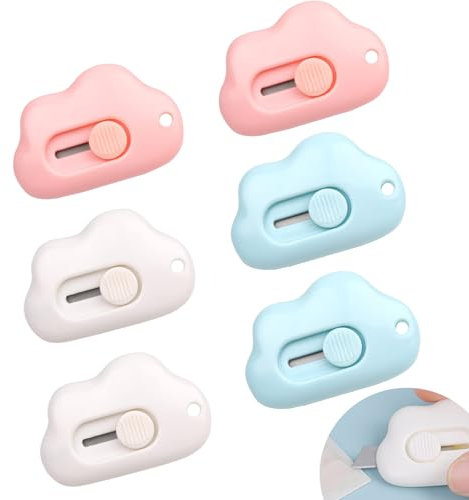 6PCS Mini Box Opener, Cloud Shaped Mini Art Tool Cloud Art Opener with Keychain Hole for Letter Paper Small Box Opening DIY Crafts Colorful Office School Home