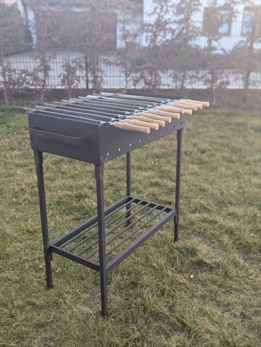 Holzkohlegrill Mangal aus Stahl – Faltbarer BBQ Grill mit Ablage, stabil & langlebig, ideal für Schaschlik, Grillspieße & Garten