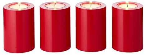 EDZARD 4er Set Teelichthalter Dauerkerze Cornelius rot (Höhe 8 cm, Durchmesser 6 cm) ideal für Adventskranz, hitzebeständig bis 90 Grad