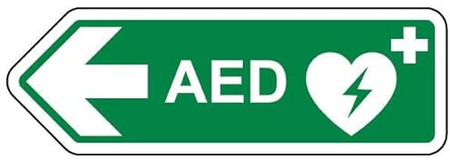V Safety AED Pfeil links – geformtes Schild 300 x 100 mm – 3 mm gebürstetes Aluminiumverbund-Sicherheitsschild