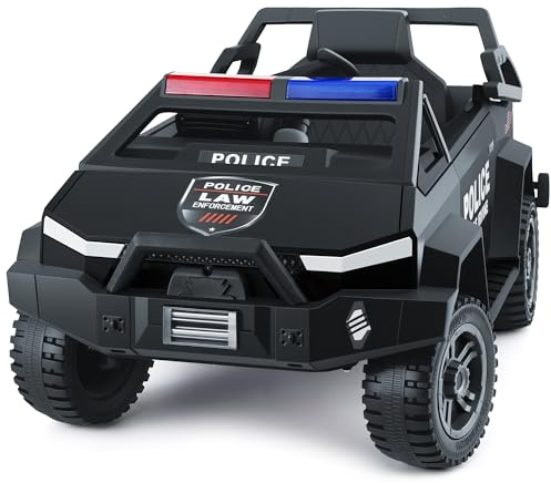 YunTopKids 24V Ride on Police Car with Remote Control, 4WD Battery Power Wheels with 400W Ultra Powerful Motors Off-Road Electric Vehicle with Flashing Lights, Police Siren (Black)