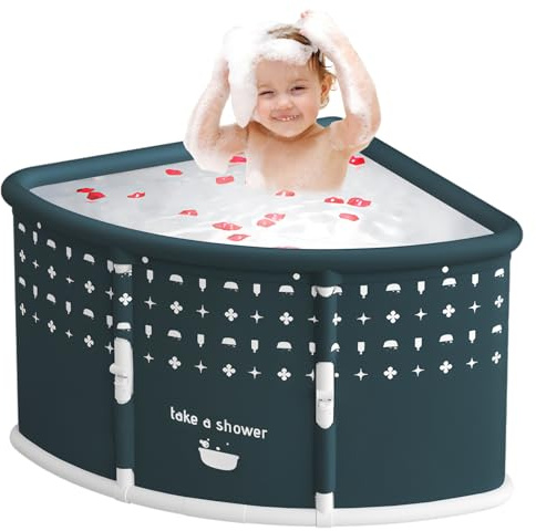 Fächerförmige Tragbare Faltbare Badewanne Erwachsene und Kinder für Dusche Mobile Freistehende Badewannen Ohne Belüftung,90x70x55cm,Badefass nicht Aufblasbar SPA Erwachsenenwanne Badepool (Grün)