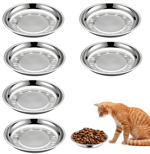 Katzennapf Edelstahl - 6 Stück Edelstahl Teller Katze - 16 cm Futternapf Katzennapf Flach Breit - Katzen-Nassfutternapf Haustier-Futternapf - Edelstahlersatznapf Trinknapf für Katzen Kleine Hunde