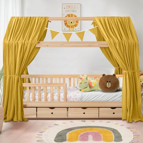 iLuane Hausbett Himmel aus 100% Baumwolle Musselin – Stoffhimmel Deko | Vorhang - Hausbett Dekoration für Mädchen & Jungen - Stoffhimmel Hausbett für 90x200 & 120x200 Kinderbetten