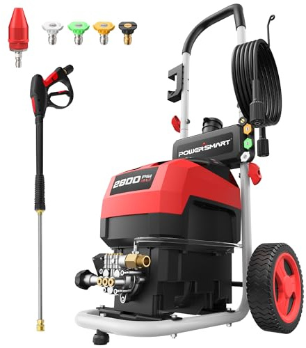 Electric Pressure Washer, 2800 PSI Max, 2.0 GPM, 8 Wheels, 5 Spray Tips and 1.5L Foam Tank, for Patio, Car, Driveway, Fence & Home Cleaning