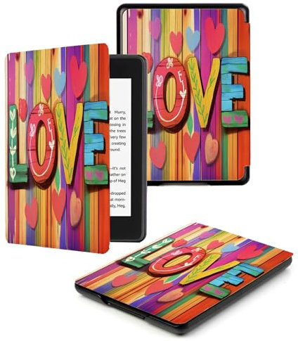 Étui pour Kindle Paperwhite 11e Génération 2021 & Signature Edition Léger,avec Fonction Auto Sleep/Wake,Non Compatible avec d'autres Liseuses Électroniques,Couleur Grain De Bois De Cœur