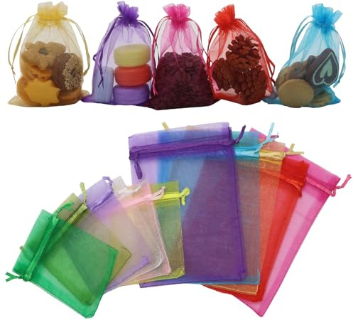 105 Stück Organzasäckchen, Geschenksäckchen Klein, Bunt Organza Säckchen, Schmuckbeutel, Organzabeutel, Schmucksäckchen für Schmuck Glasnuggets Süßigkeiten Weihnachtsfest (7X9,10X15cm)